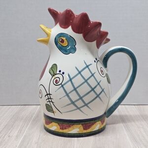 hand-painted "Mosaic Rooster" pitcher produced by Clay Art